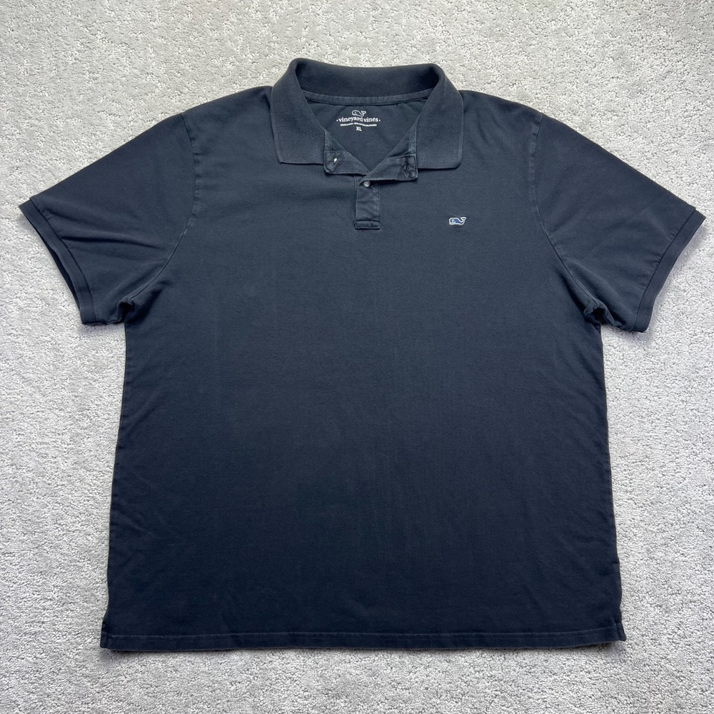 Vineyard Vines Polo Shirt Mens‎ XL Black Faded Cotton Stretch Short Sleeve Whale
